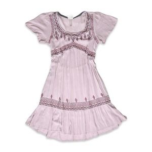 Cottage core Lilac Purple Embroidered Baby Doll Peasant Midi Dress M